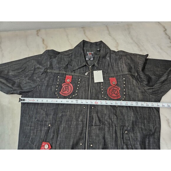 NWT CEZER Denim Jacket Men’s Black Embroidered Patches 100% Cotton Size 2X - Picture 6 of 12